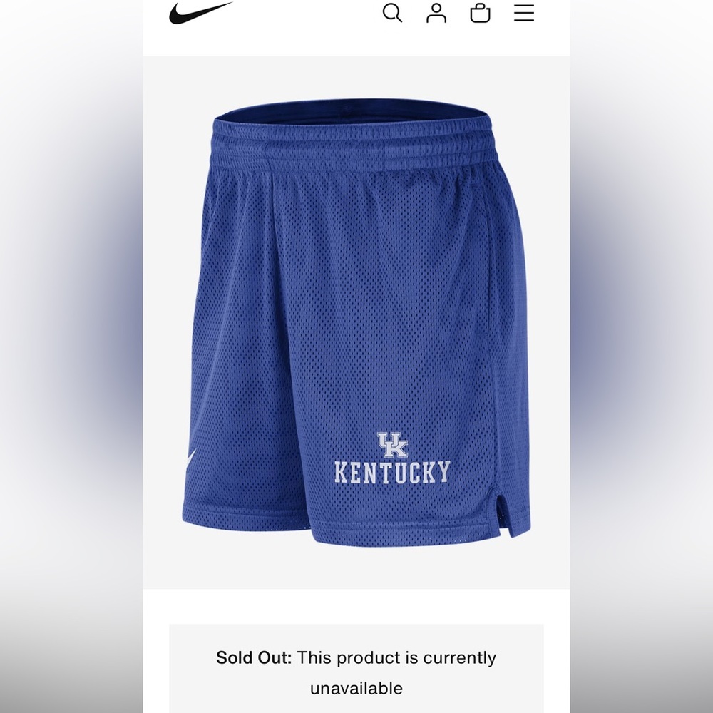 Nike dry fit university Kentucky mesh shorts, size large